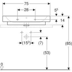 iCon Umywalka stawiana na blat, B75cm, H15.5cm, T48.5cm, z przelewem, z otworem na baterię, KeraTect GEBERIT 124575600