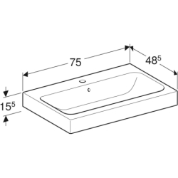 iCon Umywalka stawiana na blat, B75cm, H15.5cm, T48.5cm, z przelewem, z otworem na baterię, KeraTect GEBERIT 124575600