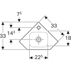 iCon Umywalka kompaktowa narożna, B46cm, H13cm, T33cm, bez przelewu, z otworem na baterię, KeraTect GEBERIT 124729600