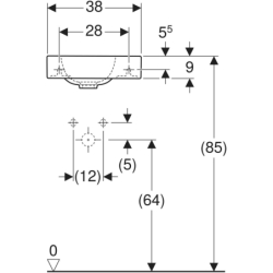 iCon Umywalka kompakt., B38cm, H13.5cm, T28cm, bez przelewu, z otworem na baterię po prawej stronie, KeraTect GEBERIT 124736600
