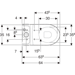 iCon miska WC do spłuczki nasadzanej,  B35.5cm, H40cm, T63.5cm, ukryte mocowania, odpływ, Rimfree, KeraTect GEBERIT 200460600