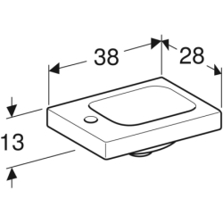 iCon Light Umyw. kompakt., B38cm, H13cm, T28cm, bez przelew., z otworem na bat. po lewej, biały-alpin, mat GEBERIT 501.831.JT.1