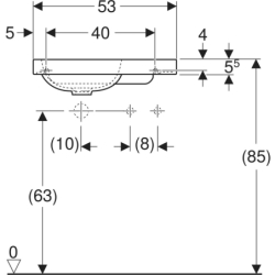 iCon Light Umyw. kompakt., B53cm, H13cm, T31cm, bez przelew., z otworem na bat. po prawej, biały, KeraTect GEBERIT 501.832.00.2