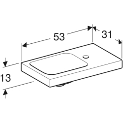iCon Light Umyw. kompakt., B53cm, H13cm, T31cm, bez przelew., z otw. na bat. po prawej, biały-alpin, mat GEBERIT 501.832.JT.1