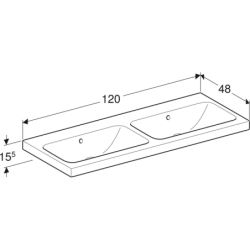 iCon Light Umywalka podwójna, B120cm, H15.5cm, T48cm, z dwoma przelewami, bez otworu na baterię, KeraTect GEBERIT 501.838.00.4