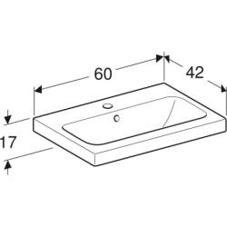 iCon Light Umywalka, B60cm, H17cm, T42cm, krótka, z przelewem, z otworem na baterię, KeraTect GEBERIT 501.841.00.2