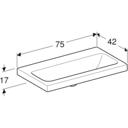 iCon Light Umywalka, B75cm, H17cm, T42cm, krótka, bez przelewu, bez otworu na baterię, KeraTect GEBERIT 501.842.00.8