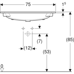 iCon Umywalka meblowa, B75cm, H13cm, T48cm, cienki rant, bez przelewu, z otworem na baterię, KeraTect GEBERIT 501.844.00.2