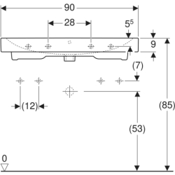 iCon Umywalka, B90cm, H16cm, T48.5cm, z przelewem, z dwoma otworami na baterię GEBERIT 502.924.00.1