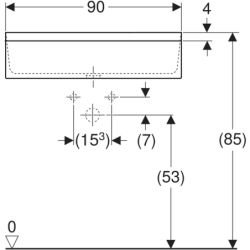 Publica Elleboro Umywalka rynnowa, B90cm, H20cm, T45cm, bez przelewu, bez otworu na baterię  GEBERIT 500.899.00.1