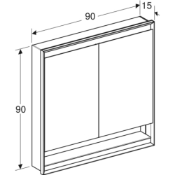 ONE Szafka z lustrem, Comfort Light, B90cm, H90cm, T15cm, z wnęką, montaż podtynkowy, 2 drzwi, biały GEBERIT 505.823.00.2