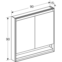 ONE Szafka z lustrem, Comfort Light, B90cm, H90cm, T15cm, z wnęką, montaż natynkowy, 2 drzwi, biały GEBERIT 505.833.00.2