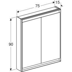 ONE Szafka z lustrem, Comfort Light, B75cm, H90cm, T15cm, montaż natynkowy, z dwojgiem drzwi, biały GEBERIT 505.812.00.2
