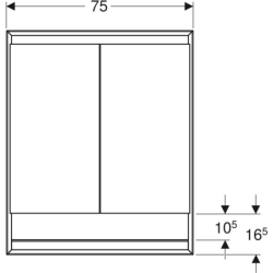 ONE Szafka z lustrem, Comfort Light, B75cm, H90cm, T15cm, z wnęką, montaż podtynkowy, 2 drzwi, szary GEBERIT 505.822.00.1