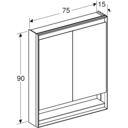 ONE Szafka z lustrem, Comfort Light, B75cm, H90cm, T15cm, z wnęką, montaż natynkowy, 2 drzwi, szary GEBERIT 505.832.00.1