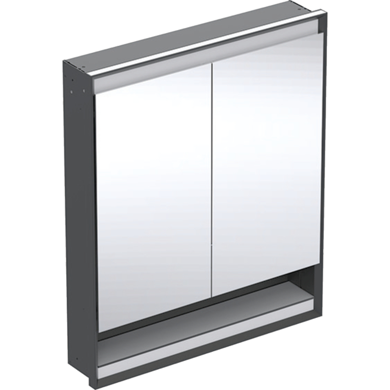 ONE Szafka z lustrem, Comfort Light, B75cm, H90cm, T15cm, z wnęką, montaż podtynkowy, 2 drzwi, czarny GEBERIT 505.822.00.7