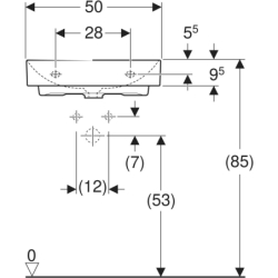 ONE Umywalka, odpływ pionowy, B50cm, T41cm, z otworem na baterię, bez przelewu, KeraTect GEBERIT 505.020.01.6