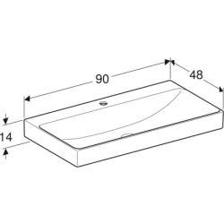 ONE Umywalka, odpływ pionowy, B90cm, T48cm, z otworem na baterię, bez przelewu, KeraTect GEBERIT 505.020.01.3