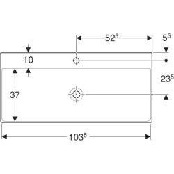 ONE Umywalka, odpływ pionowy, B105cm, T48cm, z otworem na baterię, bez przelewu, KeraTect GEBERIT 505.020.01.4