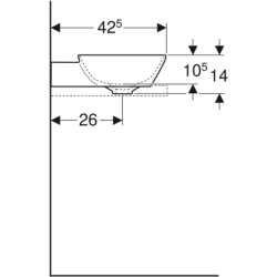 ONE Umywalka nablatowa, odpływ pionowy, B50cm, T42cm, otwór na baterię na środku, bez przelew., KeraTect GEBERIT 505.041.01.6