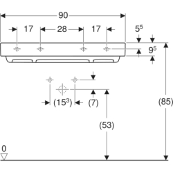 ONE Umywalka, odpływ poziomy, B90cm, T48cm, z otworem na baterię, bez przelewu, KeraTect GEBERIT 505.038.00.1