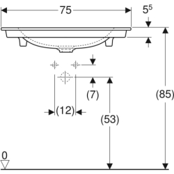 ONE Umywalka meblowa, odpływ pionowy, B75cm, T48cm, z otworem na baterię, bez przelewu, KeraTect GEBERIT 505.010.01.2
