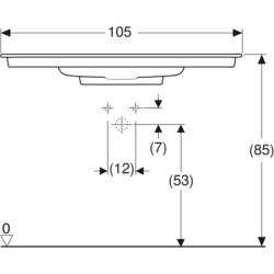 ONE Umywalka meblowa, odpływ poziomy, B105cm, T48cm, z otworem na baterię, bez przelewu, KeraTect GEBERIT 505.015.00.1