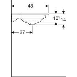 ONE Umywalka meblowa, odpływ pionowy, B60cm, T48cm, z otworem na baterię, bez przelewu, KeraTect GEBERIT 505.010.01.1