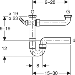 Zlewozmywakowy zestaw odpływowy, biały R 1 1/2x50mm GEBERIT 152.715.11.1