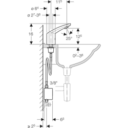 Elektroniczna bateria umywalkowa Typ 185 bez mieszacza, zasilanie generatorowe, chrom GEBERIT 116.335.21.1