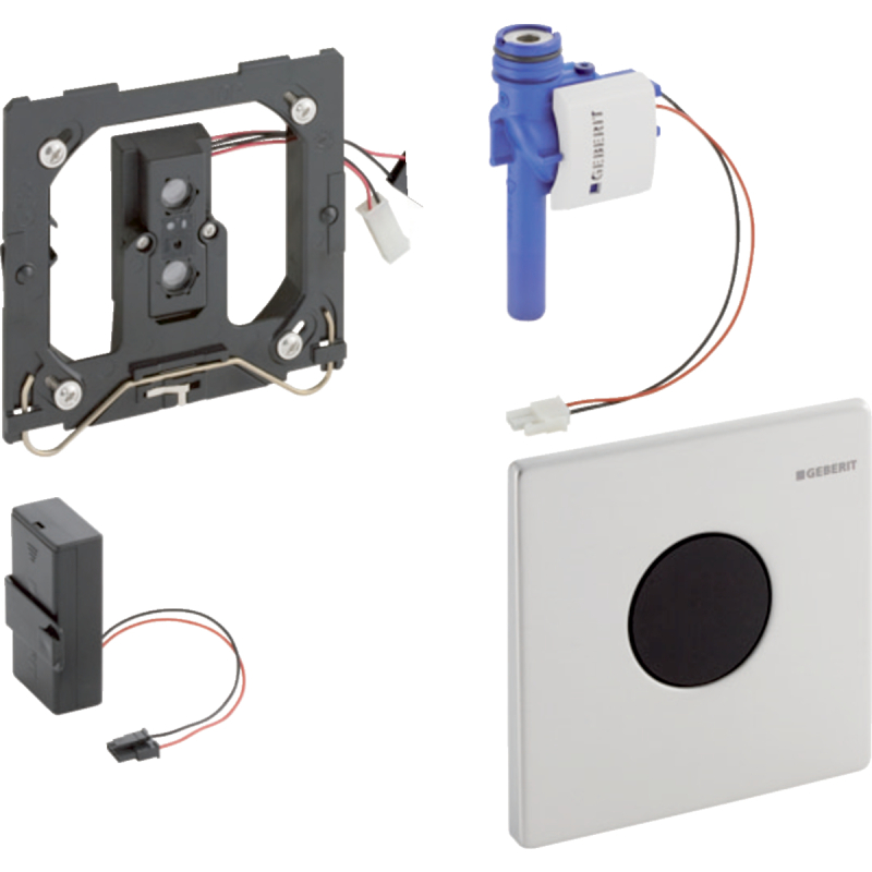 Elektroniczny zawór spłukujący do pisuaru, zasilanie bateryjne, Mambo, stal nierdz., okrągły GEBERIT 116.033.FW.1