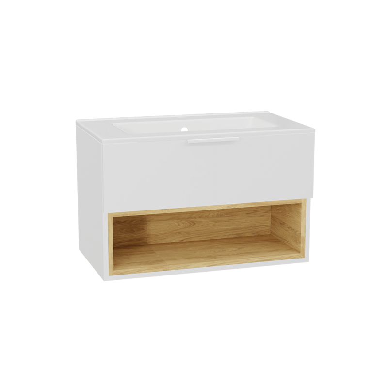 Tuto 2.0 szafka wisząca 80 cm 1 szuflada front gładki wysoki, umywalka As, biały/biały EXCELLENT MLEX.2171.K.80.0236.WHWH