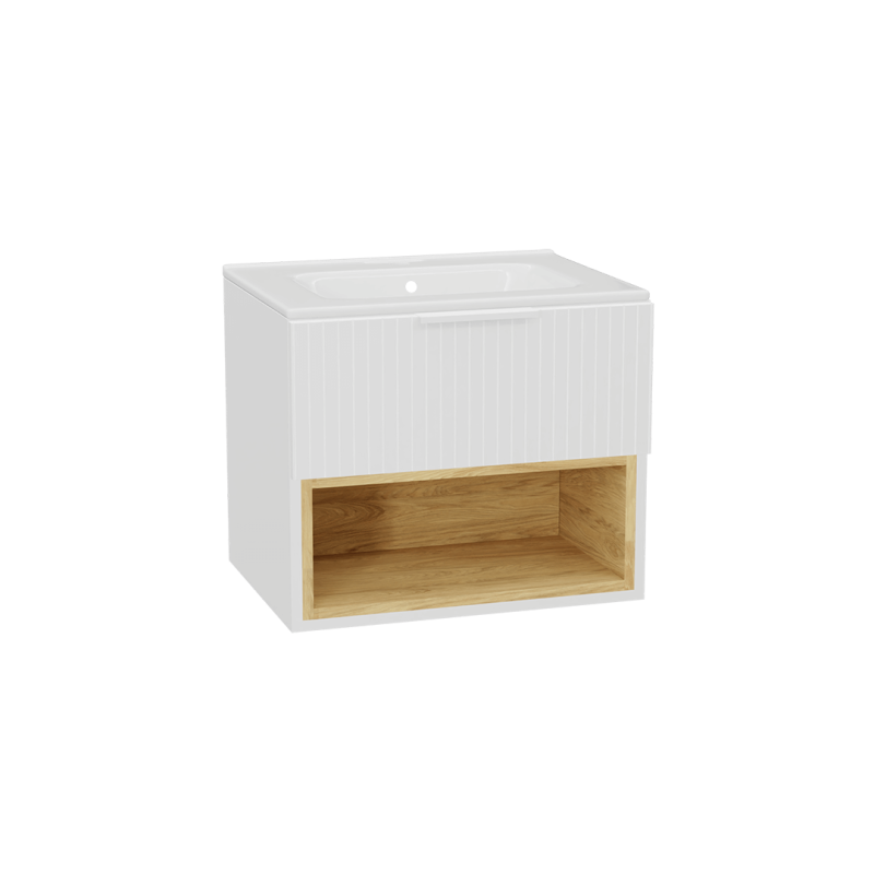 Tuto 2.0 szafka wisząca 60 cm 1 szuflada front ryflowany, umywalka Pik, biały/biały EXCELLENT MLEX.2171.K.60.0365.WHWH