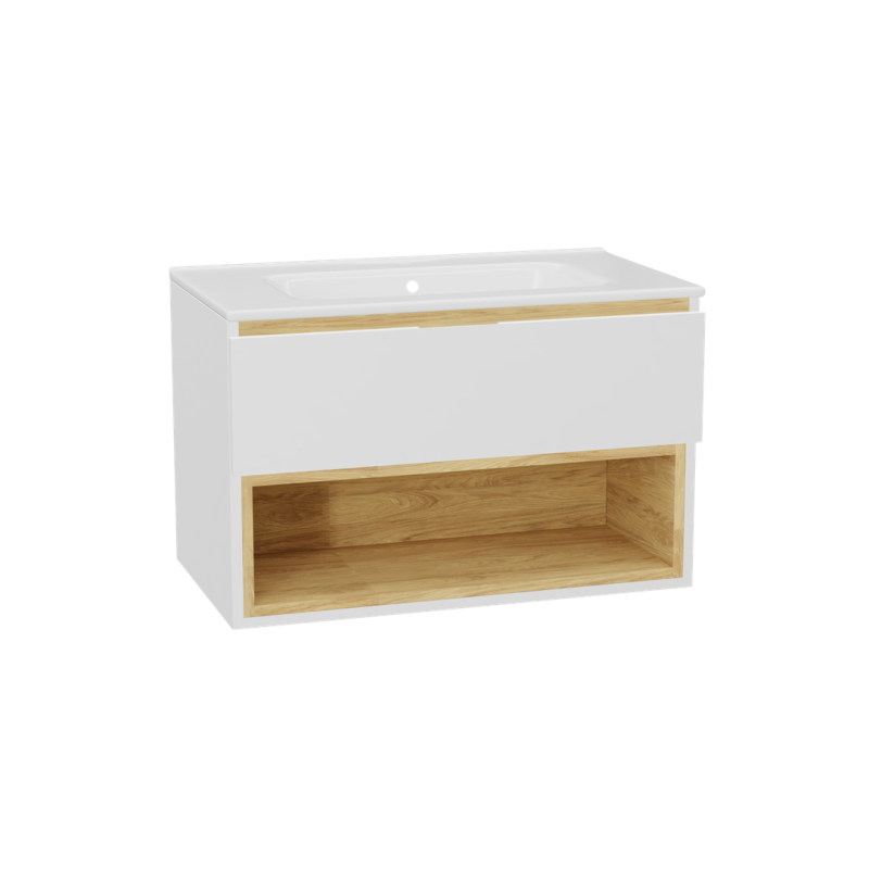 Tuto 2.0 szafka wisząca 80 cm 1 szuflada front gładki niski, umywalka Pik, biały/biały EXCELLENT MLEX.2171.K.80.0165.WHWH