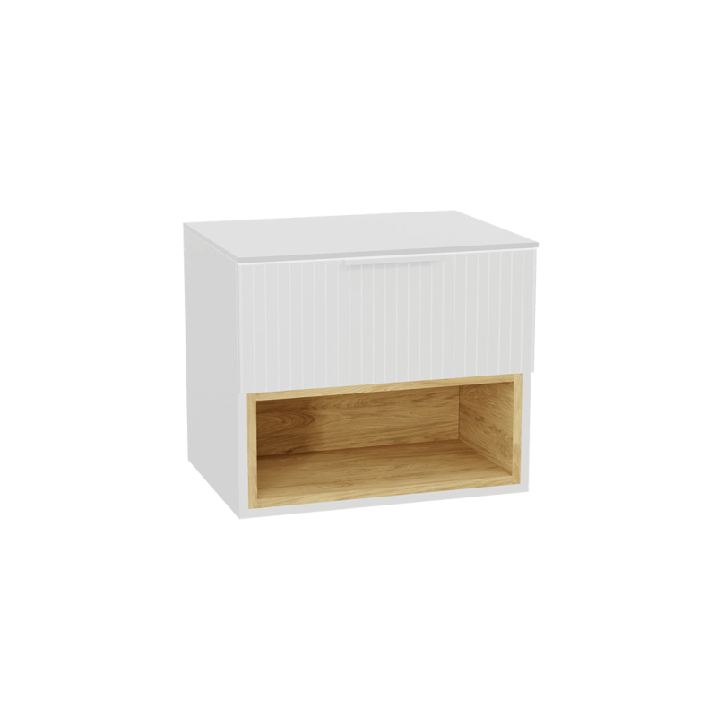 Tuto 2.0 szafka wisząca 60 cm 1 szuflada front ryflowany, blat biały lakierowany, biały/biały EXCELLENT MLEX.2171.K.60.031W.WHWH