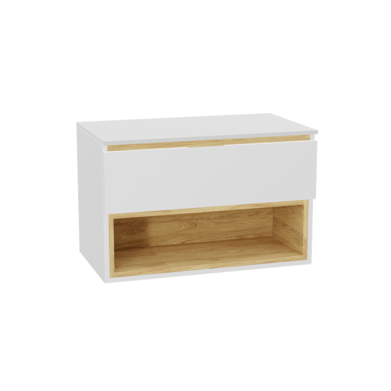 Tuto 2.0 szafka wisząca 80 cm 1 szuflada front gładki niski, blat biały lakierowany, biały EXCELLENT MLEX.2171.K.80.011W.WHWH