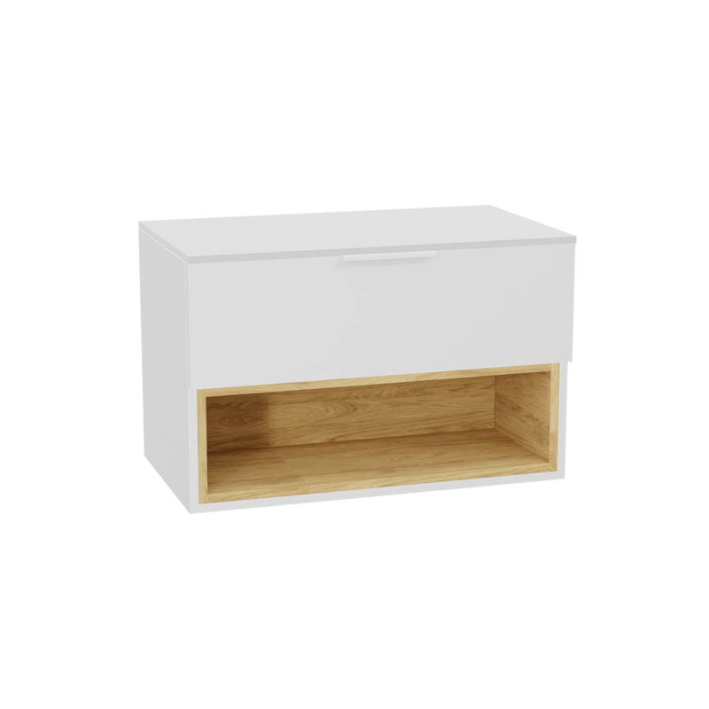 Tuto 2.0 szafka wisząca 80 cm 1 szuflada front gładki wysoki, blat biały lakierowany, biały EXCELLENT MLEX.2171.K.80.021W.WHWH
