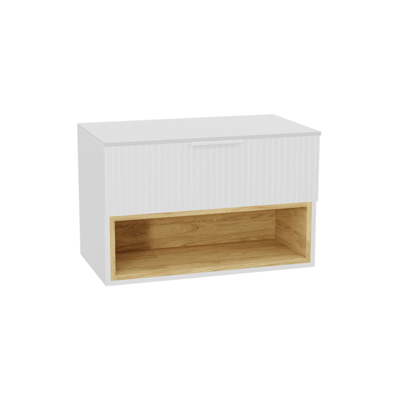 Tuto 2.0 szafka wisząca 80 cm 1 szuflada front ryflowany, blat biały lakierowany, biały/biały EXCELLENT MLEX.2171.K.80.031W.WHWH