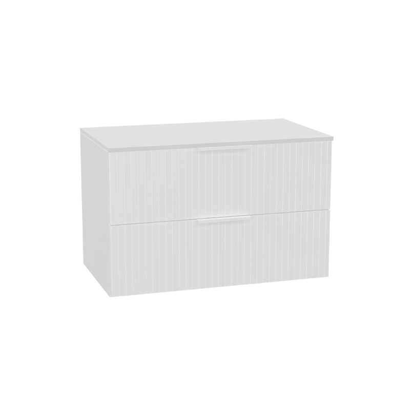 Tuto 2.0 szafka wisząca 80 cm 2 szuflady front ryflowany, blat biały lakierowany, biały/biały EXCELLENT MLEX.2172.K.80.031W.WHWH