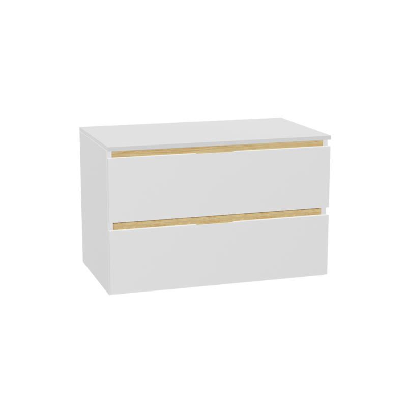 Tuto 2.0 szafka wisząca 80 cm 2 szuflady front gładki niski, blat biały lakierowany, biały EXCELLENT MLEX.2172.K.80.011W.WHWH