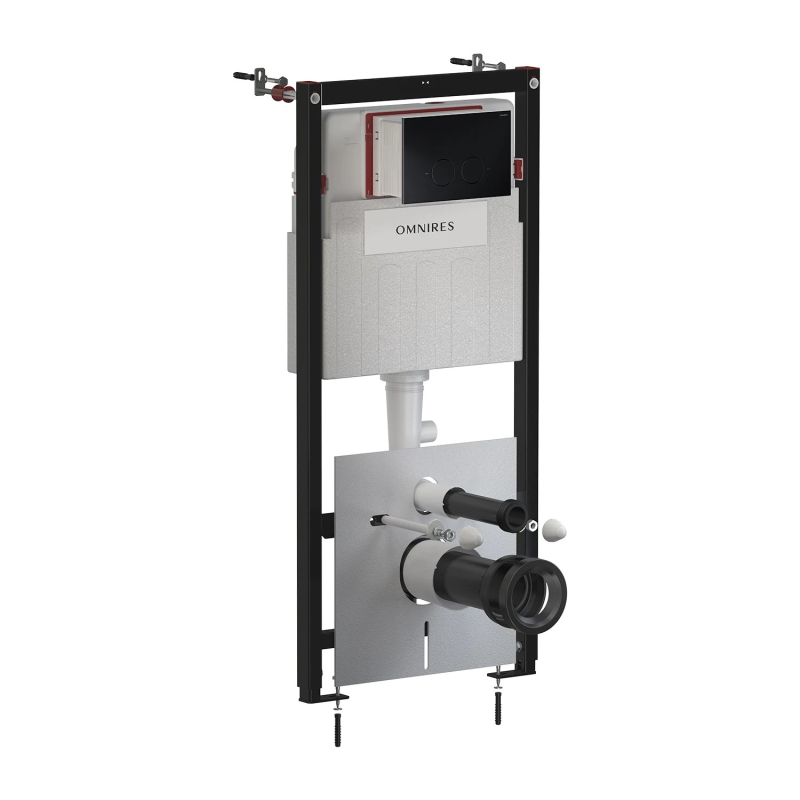 Stelaż podtynkowy z ECO spłuk. + MINIMAL przycisk spłukujący ECO FLUSH SET czarny mat OMNIRES STFWCECO1M-RBLM