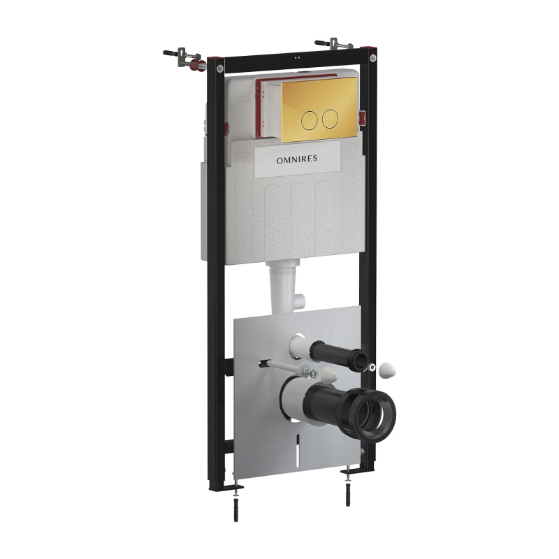 Stelaż podtynkowy z ECO spłuk. + MINIMAL przycisk spłukujący ECO FLUSH SET złoty połysk OMNIRES STFWCECO1M-RGL