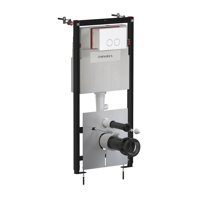 Stelaż podtynkowy z ECO spłuk. + MINIMAL przycisk spłukujący ECO FLUSH SET biały mat OMNIRES STFWCECO1M-RWM