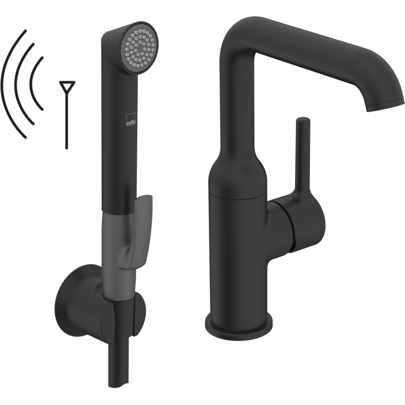 Bateria umywalkowa, 3 v 1-otworowa czarny matowy boczna dźwignia, bidetta, bluetooth Optima Style ORAS 2615FH-33
