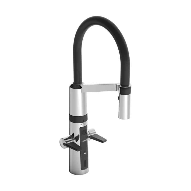 Bateria kuchenna, 230/5 v 1-otworowa chrom hybrydowa, zasilacz w komplecie HANSAFIT Semipro HANSA 65252213