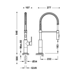 Bateria jednouchwytowa z wyciąganą wylewką i 2 rodzajami strumienia kuchenna- chrom TRES 3048501