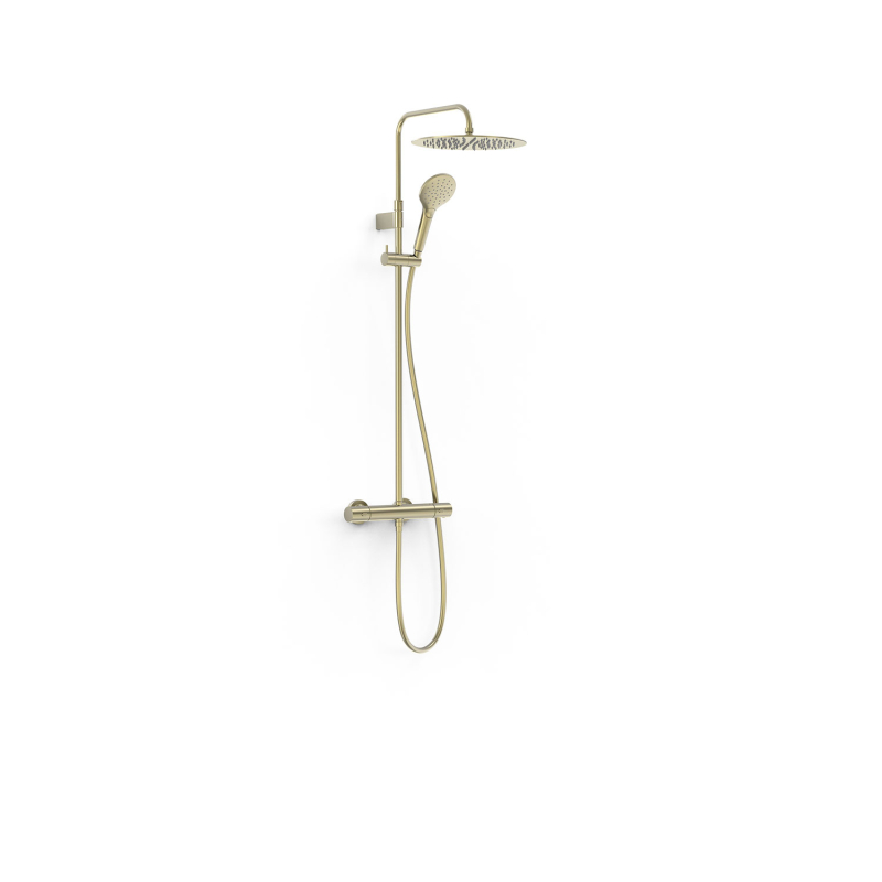 Zestaw baterii termostatycznej naściennej 2-drożnej prysznicowej OVER-WALL złoty cava TRES 19039314CA