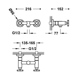Bateria dwuuchwytowa ścienna prysznicowa MONTBLANC stal TRES 28316301AC