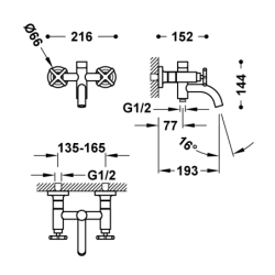 Bateria dwuuchwytowa ścienna wannowa i prysznicowa MONTBLANC stal TRES 28317601AC