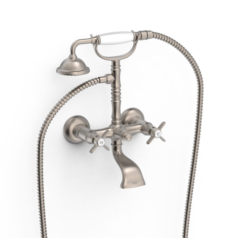 Bateria dwuuchwytowa ścienna wannowa i prysznicowa TRES CLASIC stal TRES 24217601AC